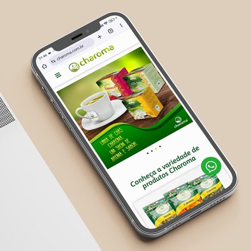 Charoma, fábrica de chás e condimentos Web Design Tráfego Pago Mobile